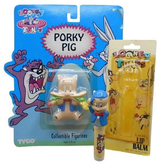 Vintage 1994 Porky Pig Lot: Looney Tunes Collectible Figure & Lip Balm - Picture 1 of 14